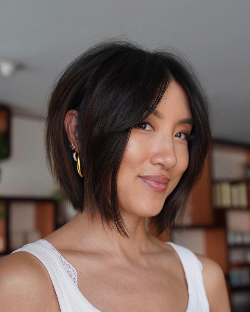 Blunt Lob with Curtain Bangs