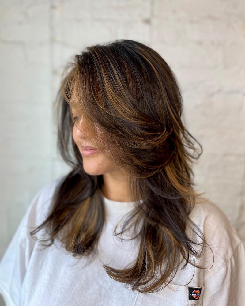 Caramel Highlights with Bangs