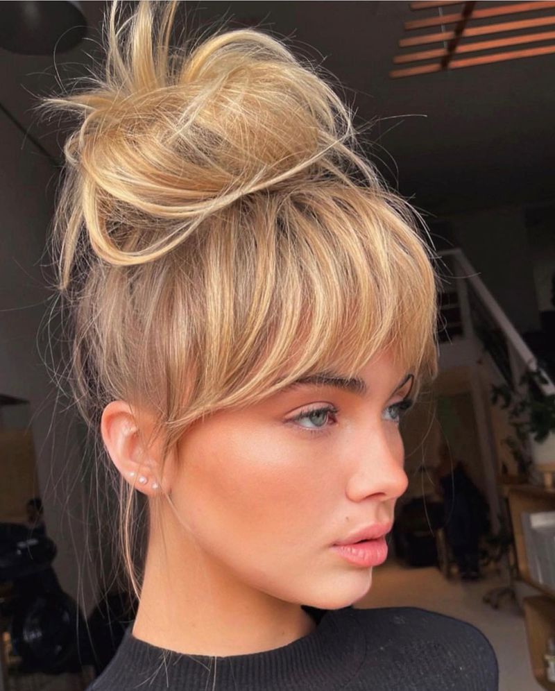 Messy Bun with Bangs