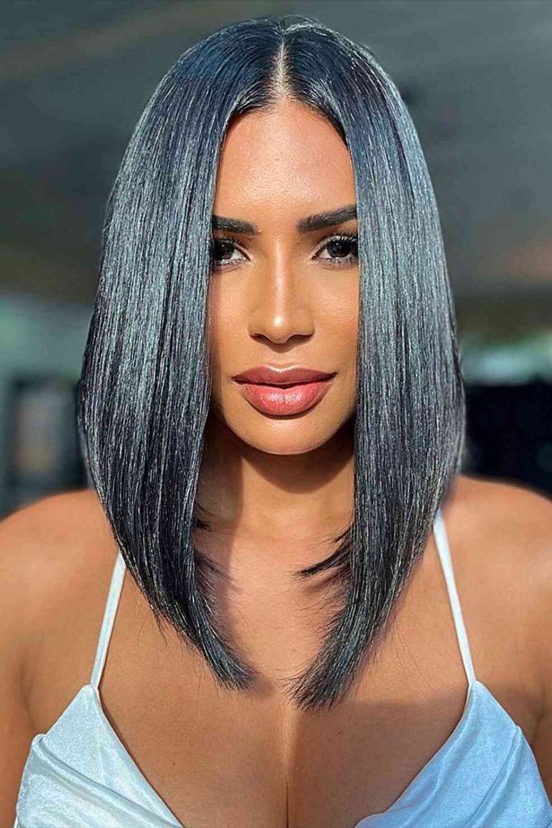 Sleek Lob with Center Part