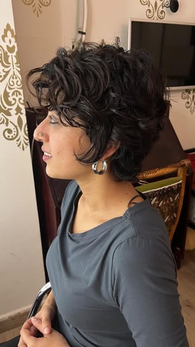 Curly Pixie with Asymmetrical Fringe